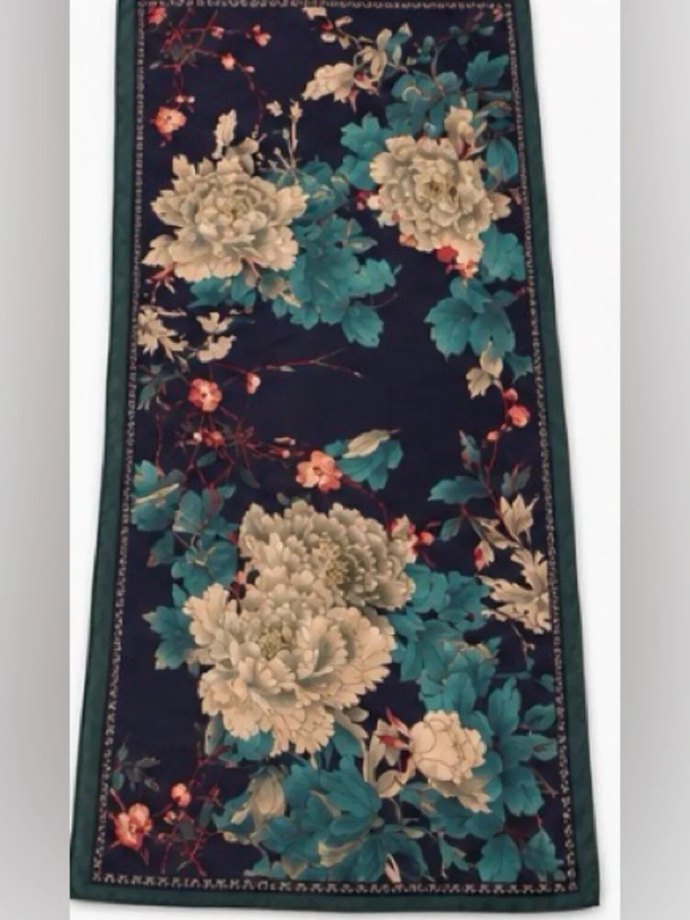 Floral Satin Scarf Wrap Shawl Peony Print BoHo Luxe Festival Silk Long Scarf OS